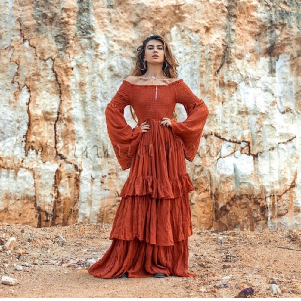 Lucia Off-Shoulder Boho Dress Dress Festival Gypsy Maxi Dress One Regular Size